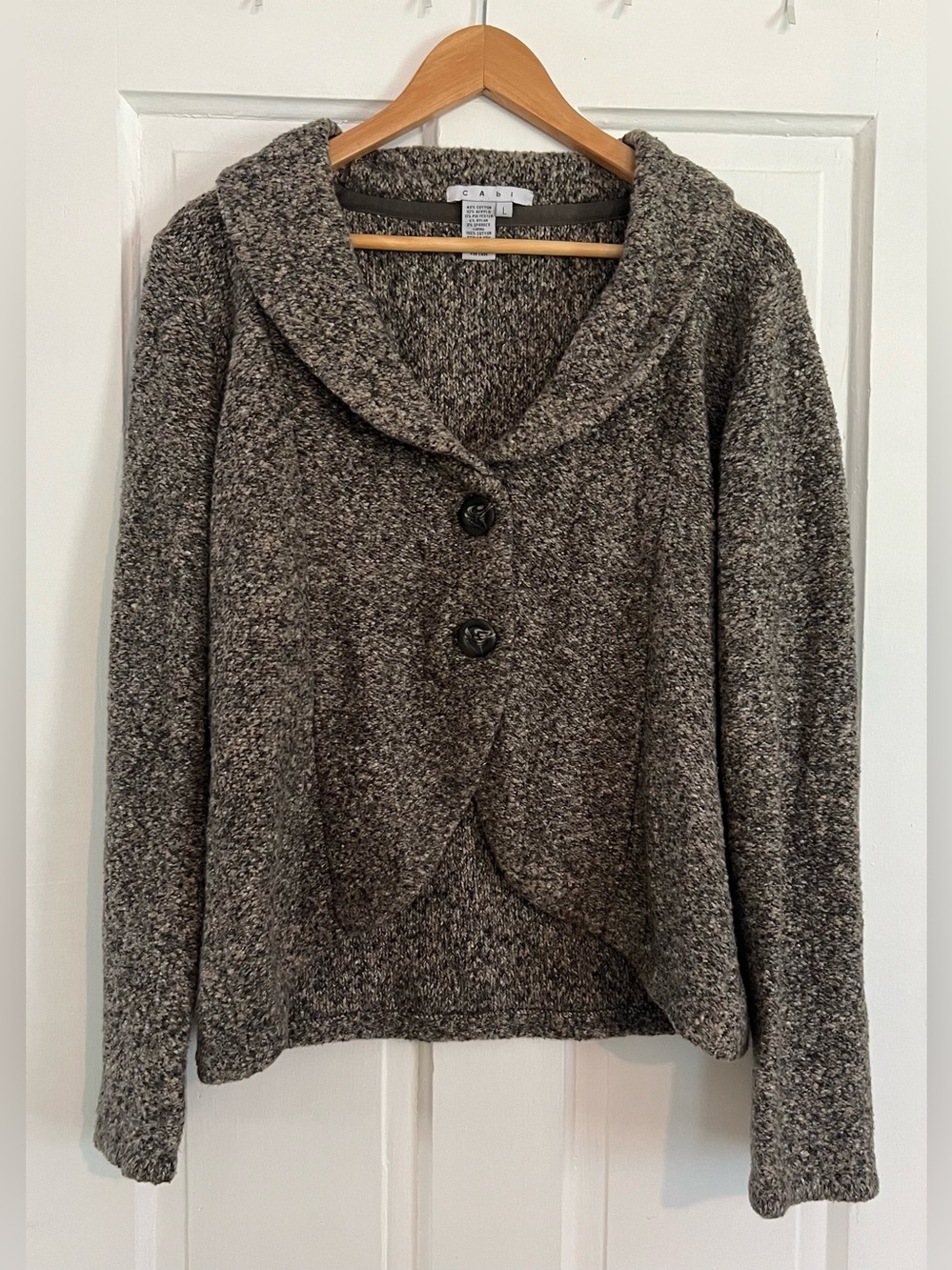 Cabi Size Large Marled Speckled Brown Button Front Knit Cardigan Sweater